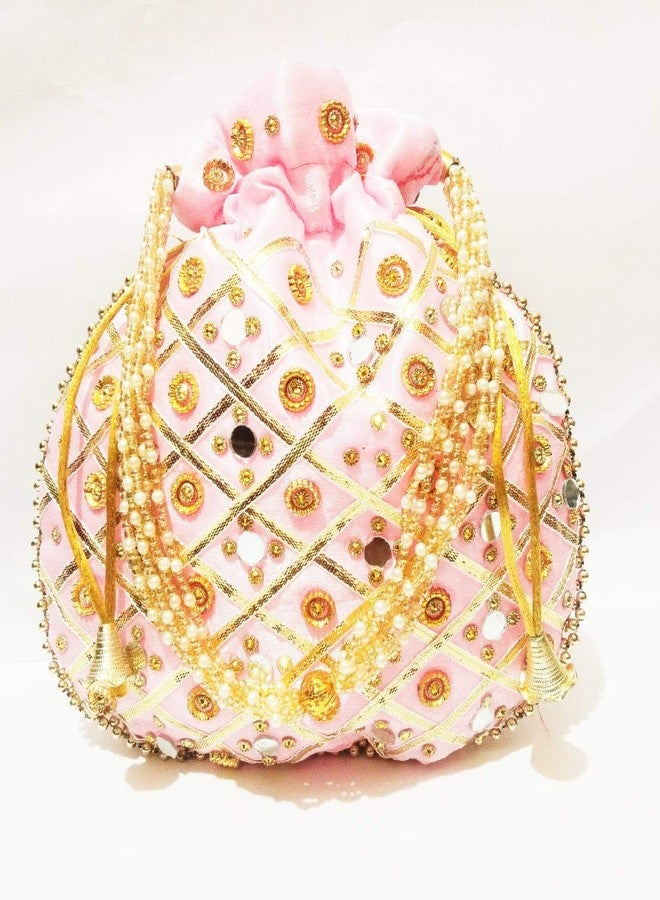 athizay potli combo of 6 Pieces Pink Potli bags for women handbags wedding festive wristlets bags - Image 2